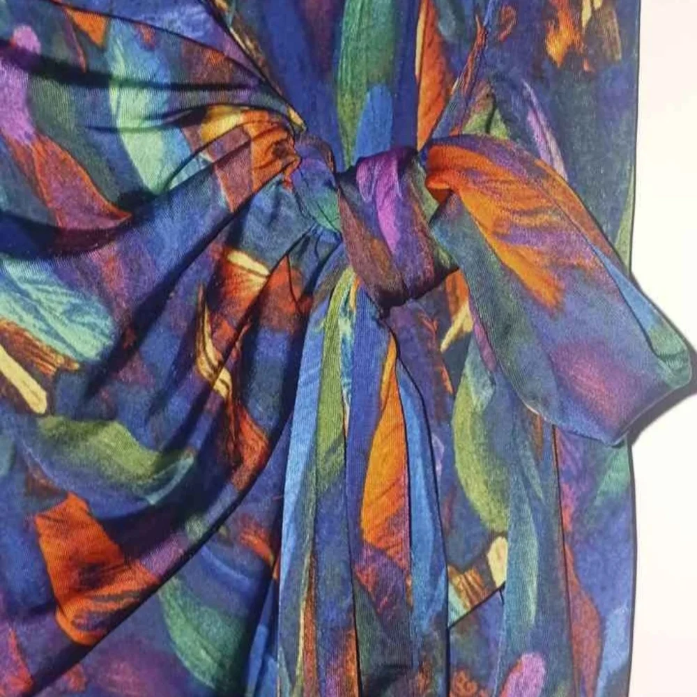 Vintage 80’s Carmen Marc Valvo Disco Artsy Festival stretchy wrap Top Sz XS - Picture 5 of 5